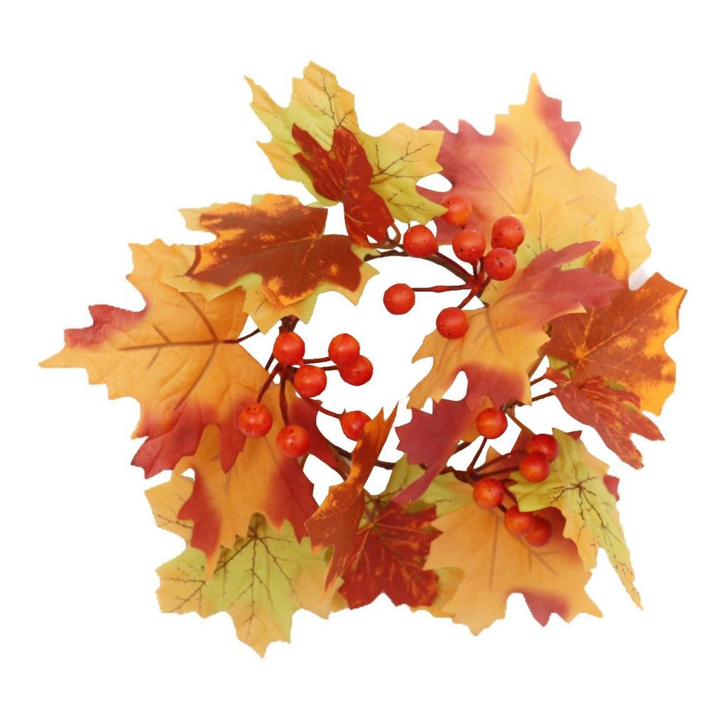 Thanksgiving Candle Ring Candle Wreath Artificial Maple Leaves Wreath Ornament for Living Room Harvest Holiday Wedding Fall
