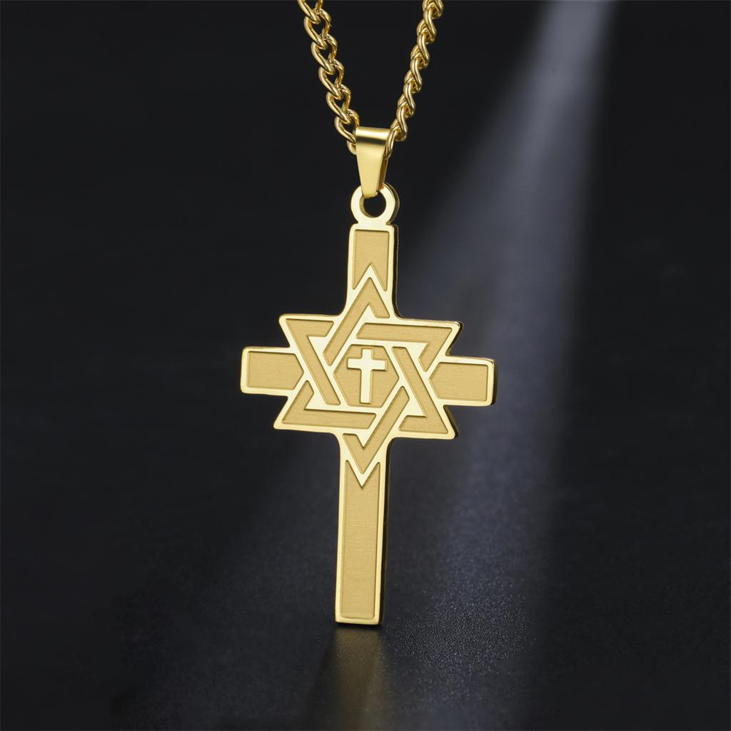 Star of David Cross Necklaces Stainless Steel Vintage Six-pointed Star Pendant Chain Women Men Protection Amulet Jewelry
