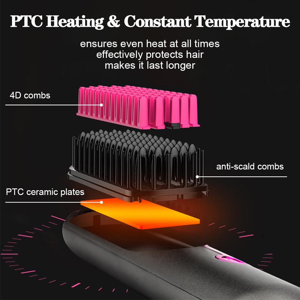 Electric Hair Brushes Cordless Hair Straightener Brush Portable Straightening Brush Negative Ions Hot Comb USB Charge
