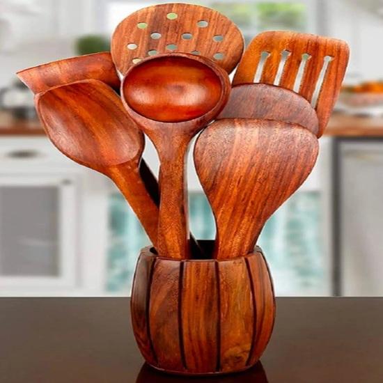 

Wooden Barrel Design Cutlery Holder Spoon Holder Pen Stand For Dining Table Kitchen Decor Home Decor Gift Item