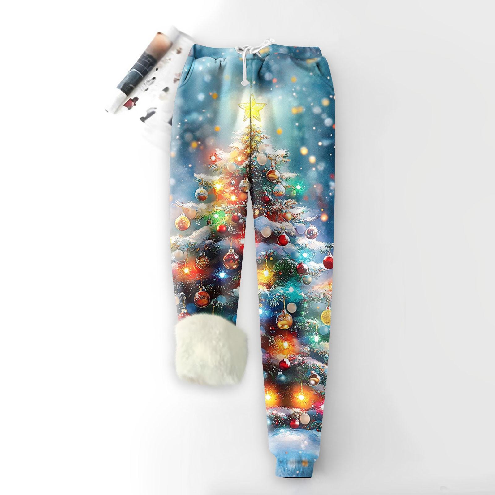 

Женские модные рождественские спортивные свободные утолщенные теплые флисовые брюки с принтом S