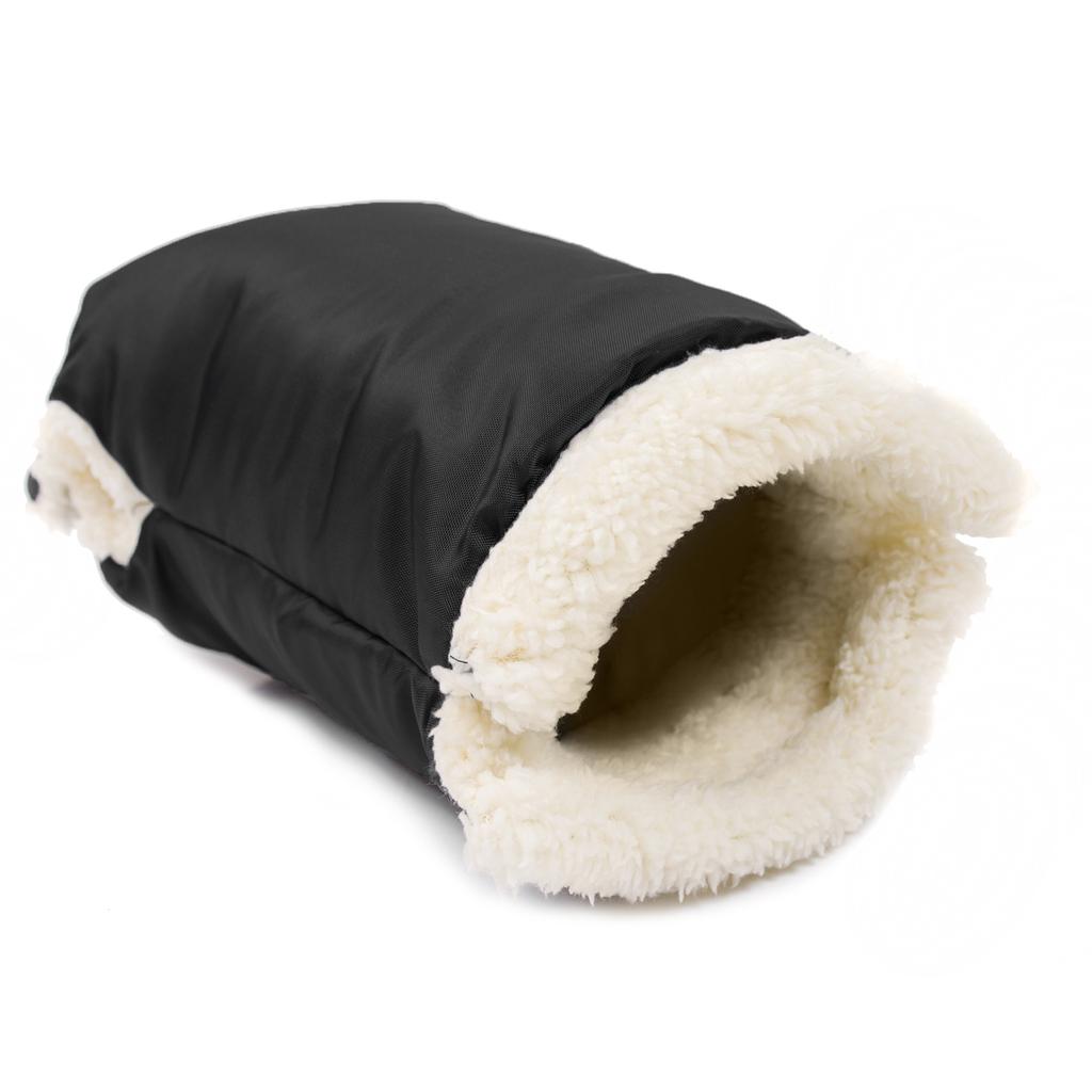 Black Fur Muff Gloves for Stroller, Sled, Insulated for Winter