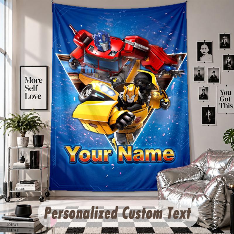 Wall Hanging Tapestry With Custom Name & Text, Transformers Decorative Tapestry For Bedroom