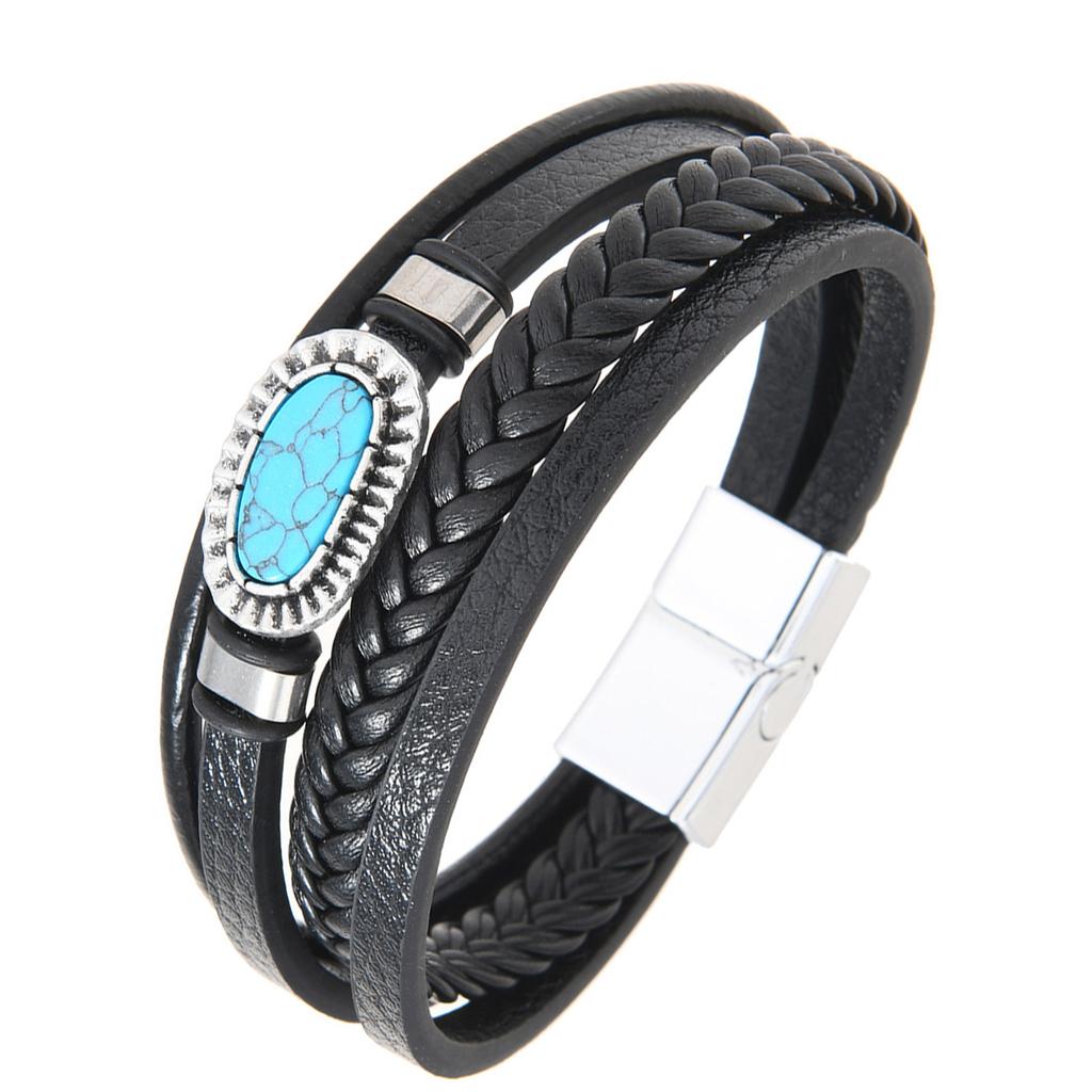 Handgefertigtes magnetisches Armband aus Türkis-Leder mit Zinklegierung, mehrlagiges Armreif-Schmuckstück für empfindliche Haut