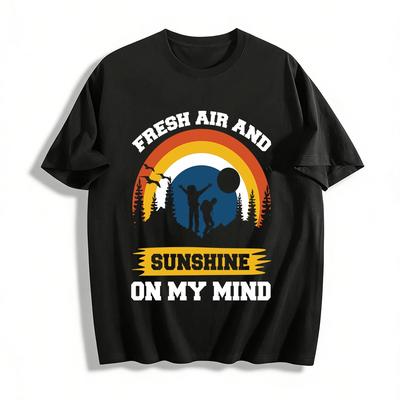 Sunshine Outdoor Hiking Sunset Print Casual T-Shirt Pure Cotton T-shirt