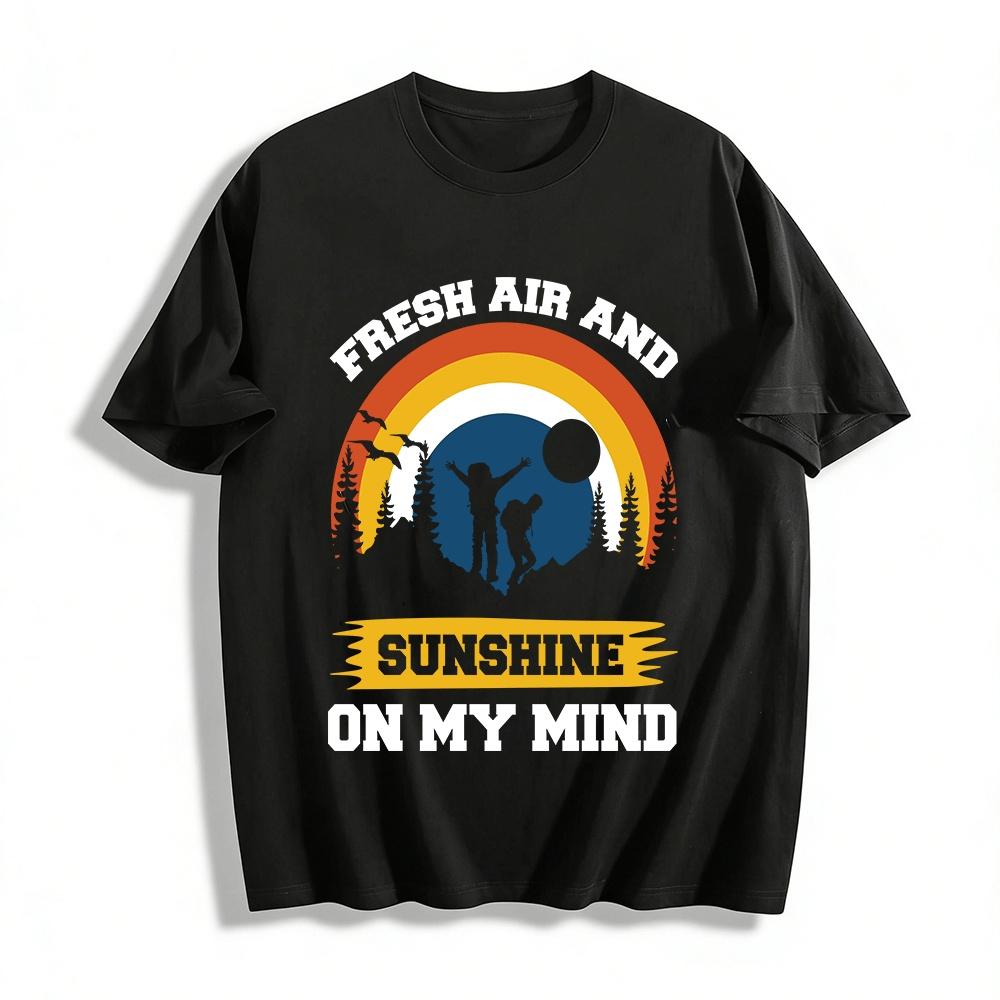 Sunshine Outdoor Hiking Sunset Print Casual T-Shirt Pure cotton T-shirt XXS