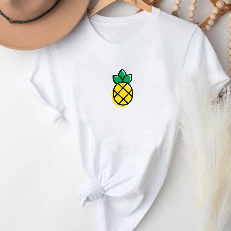 

Summer Ladies T-Shirt Short Sleeve Fruit Lovely Style Female Tshirts Clothes Tops Cartoon Fashion Print Graphic Ladies Tshirt XXXL білий