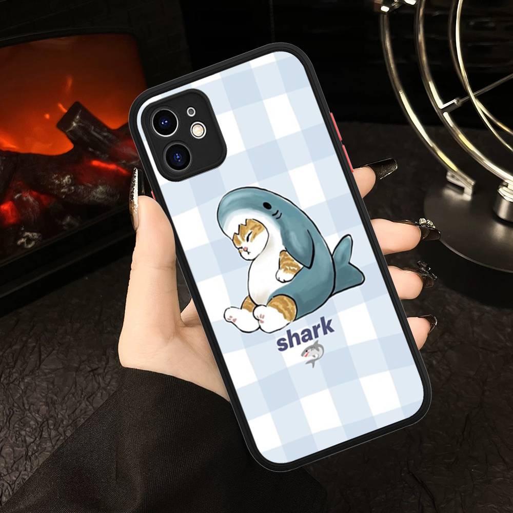 M-Mofusand Cute Shark Cat Matte Protective Case For IPhone 16 15 14 13 12 11 Pro Max X XS MAX Protection Case