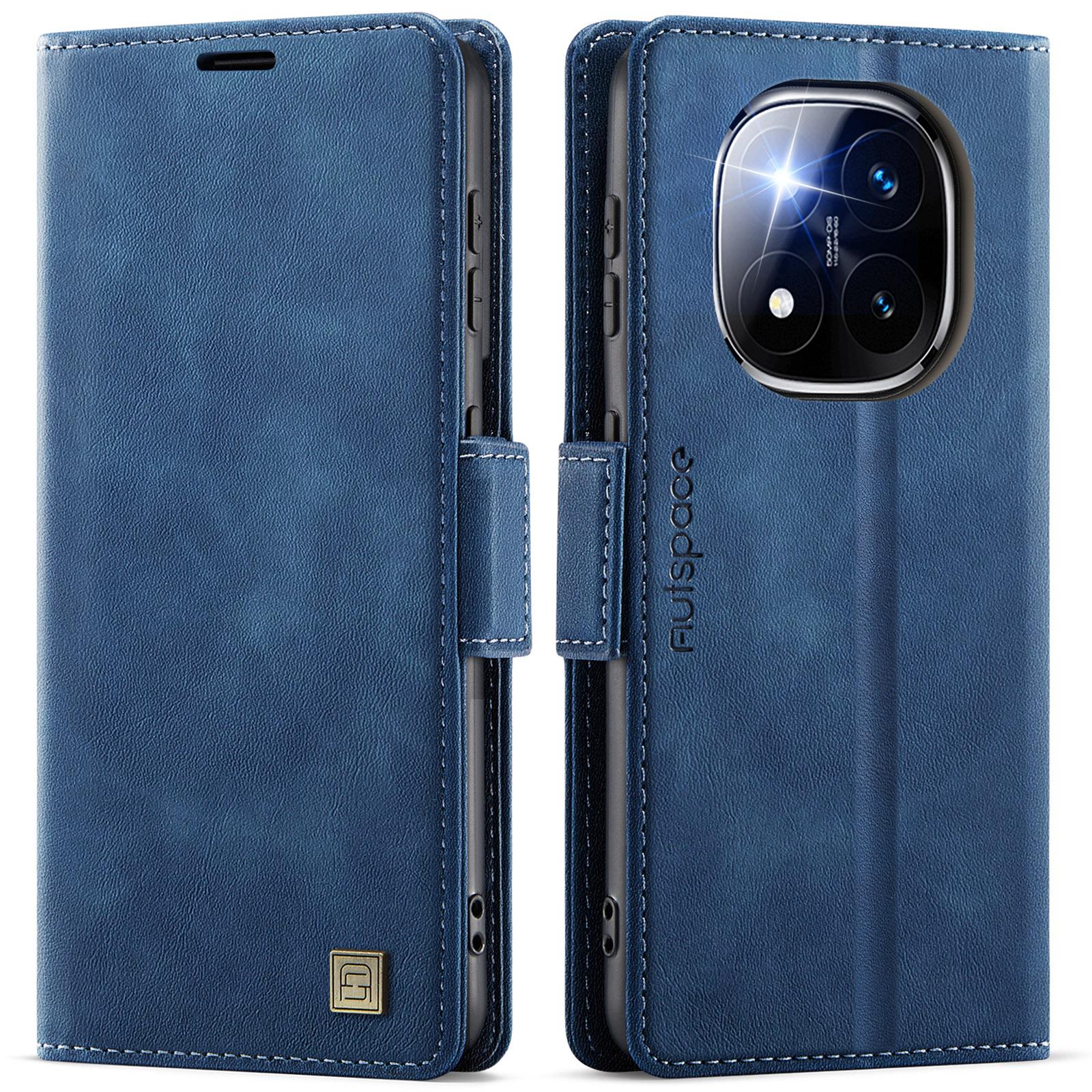 

Для Xiaomi Redmi Note 14 Pro 5G Чохол AUTSPACE A11 Блокування RFID Ретро Шкіряний Чохол-гаманець для мобільного телефону Blue