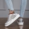 Four Season Women Flats Sneakers Silver Patent Leather Outdoor Walking Shoes Chaussure Femme Soft Vulcanized Shoes Loafers