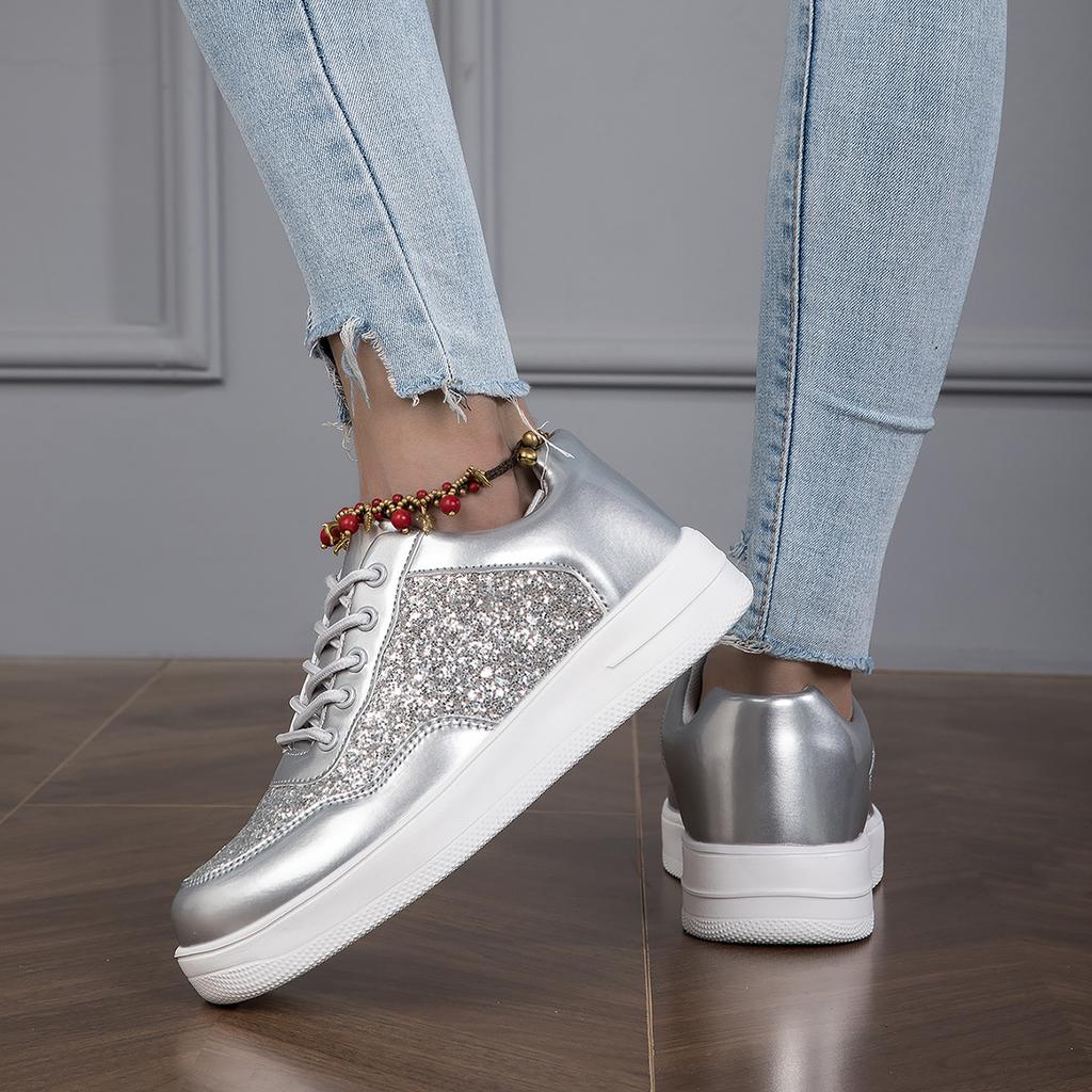 Four Season Women Flats Sneakers Silver Patent Leather Outdoor Walking Shoes Chaussure Femme Soft Vulcanized Shoes Loafers