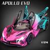 1:24 Apollo EVO Miniatur-Sportwagenmodell Spielzeug Legierung Druckguss Ton Licht Türen Öffnen Rückzieher Supercar Spielzeug Geschenke für Kinder