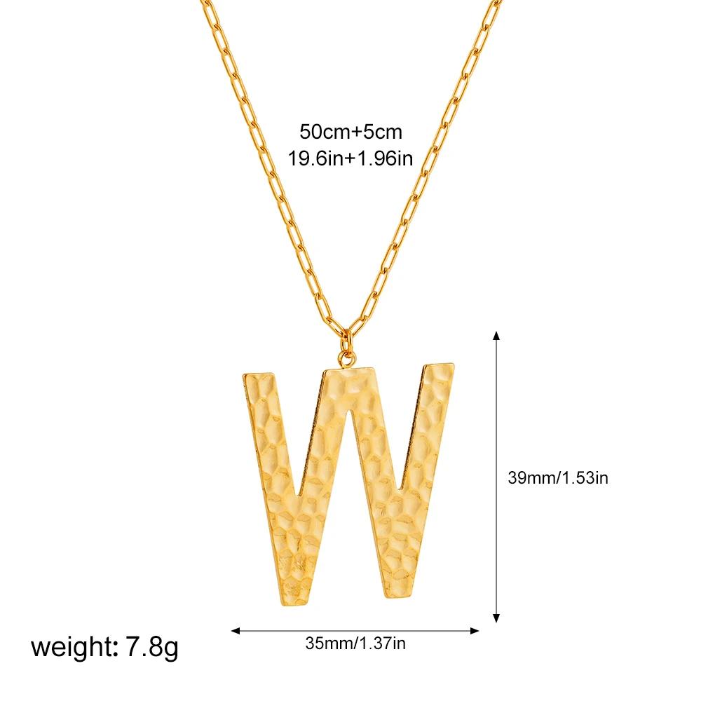 

Gold Color Oversize Initial Letter Pendant Necklace for Women Vintage Hammered Texture Alphabet Dangle Necklace Trendy Jewelry