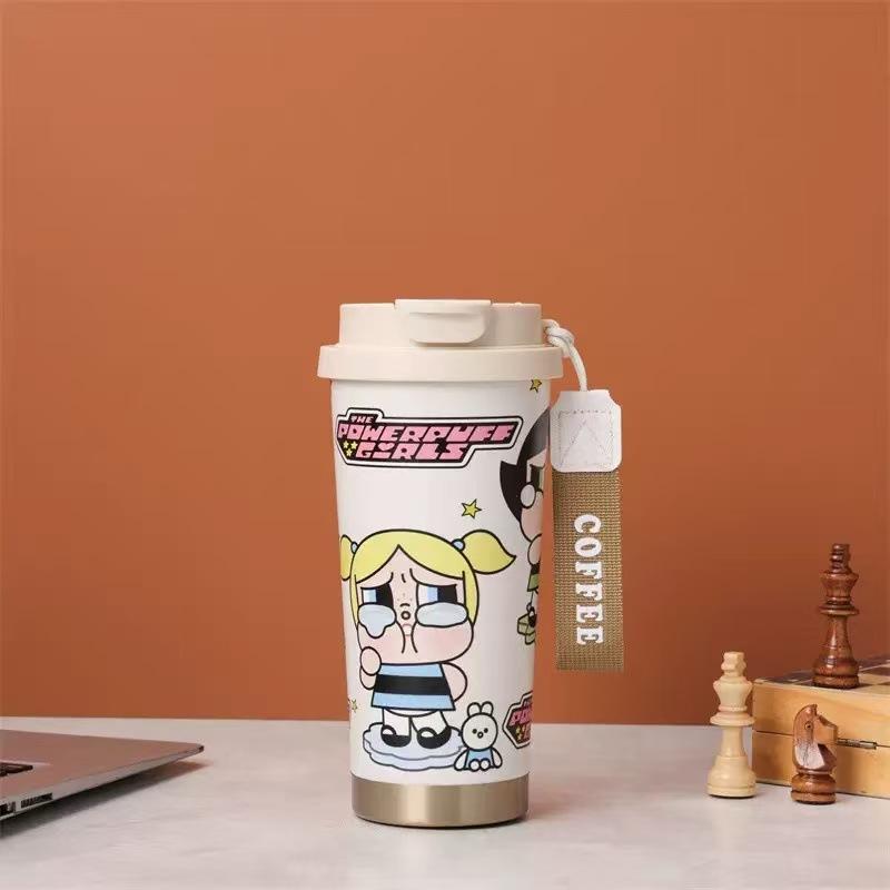 Labub 304 stainless steel thermos cup cartoon pattern portable lily of the valley cup girls high value with straw fashion