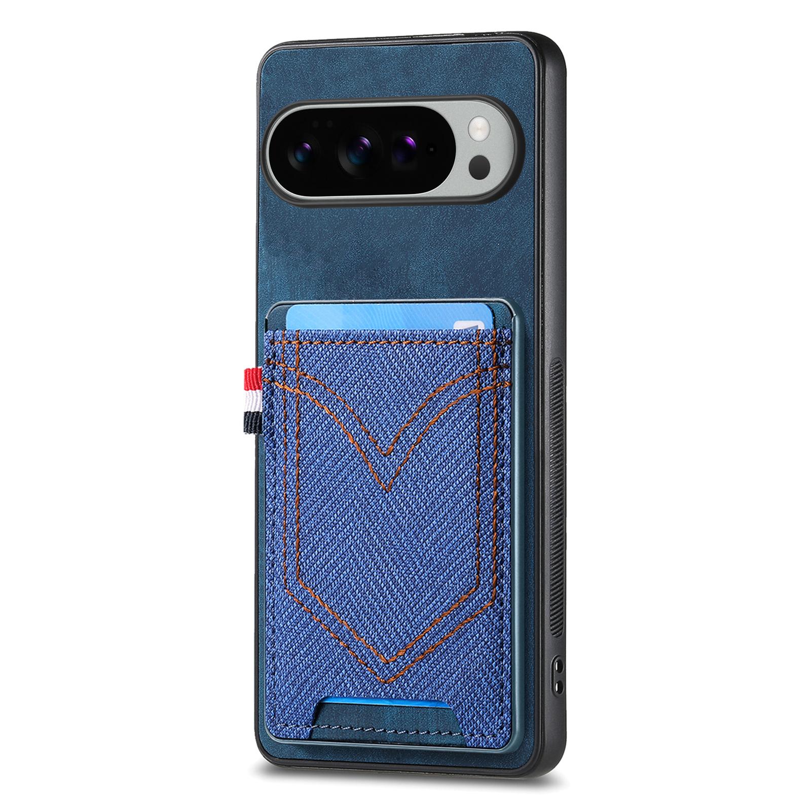

For Google Pixel 10 Pro XL Phone Case Retro Jean Cloth Texture Leather Back Cover with Card Holder