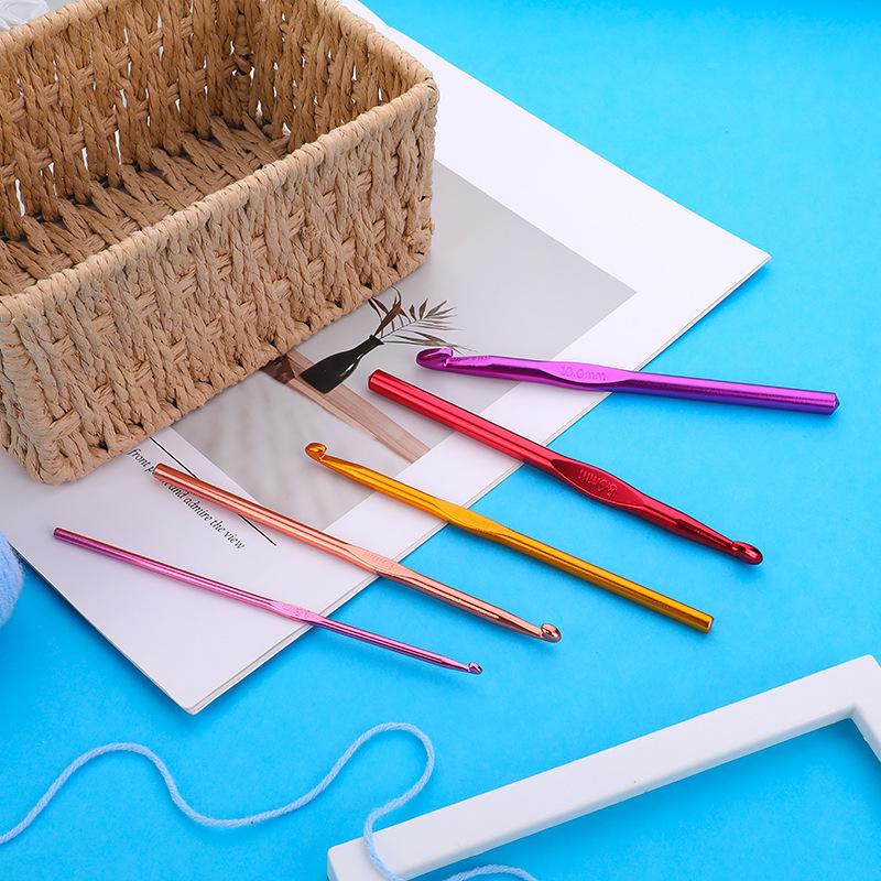 Colored Anodized Aluminum Crochet Hook Set: Handmade Metal Knitting Tools for DIY Yarn Projects