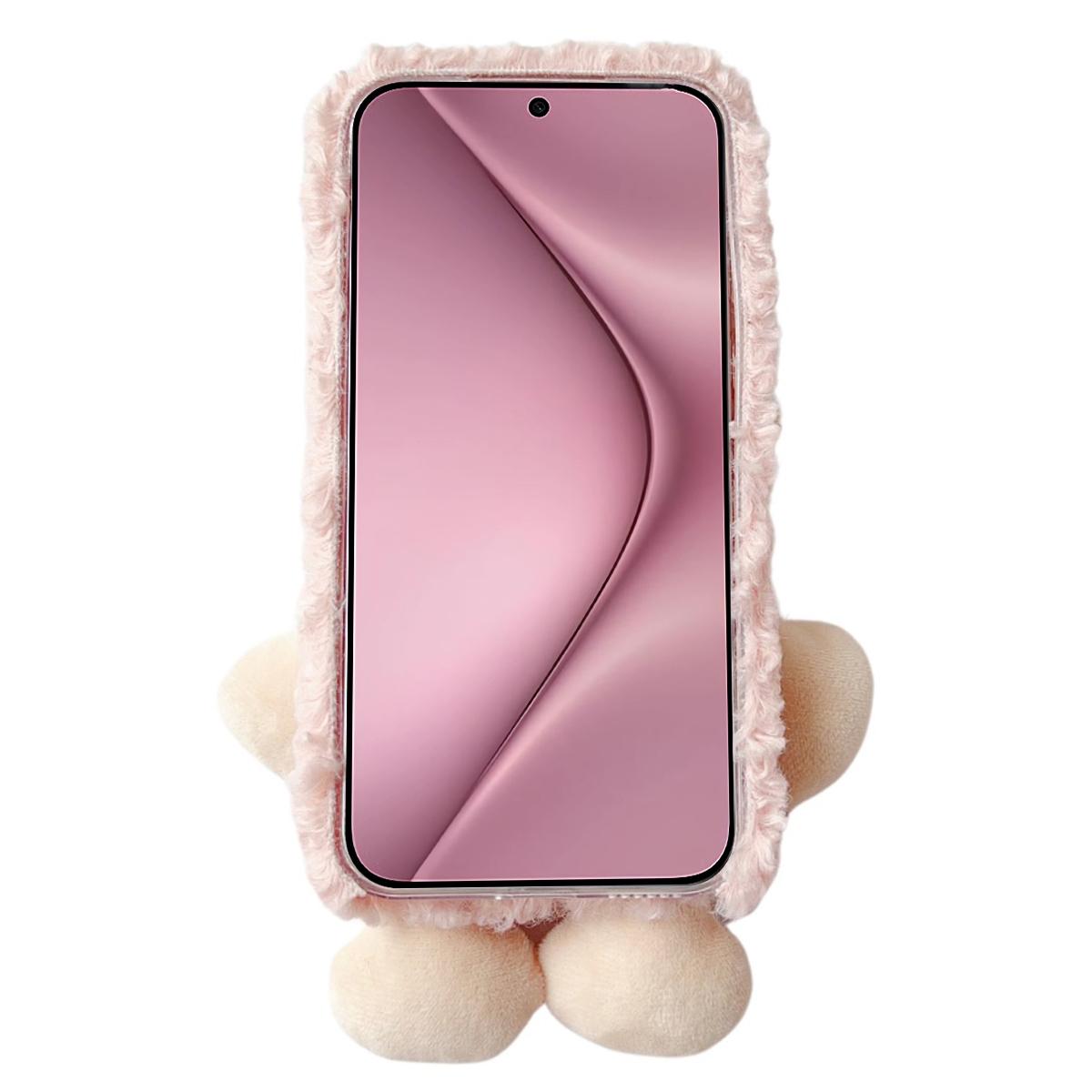 

For Huawei Pura 70 Case Plush Bear Soft Fluff TPU Protective Phone Cover Pink