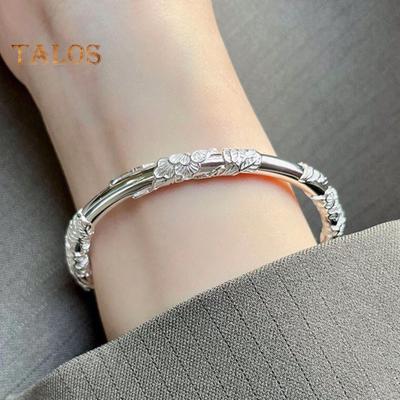 Women Bangle Adjustable Opening Design Floral Embossed Polished Alloy Ethnic Style Wrist Jewelry for Everyday Special Occasions