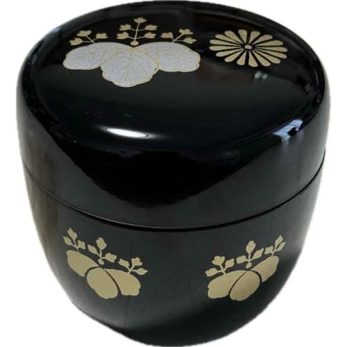 Tea ceremony utensils, resin, black urethane coating, Kodaiji Maki-e (chrysanthemum and paulownia) Maki-e medium-sized tea caddy, made in Japan, paper