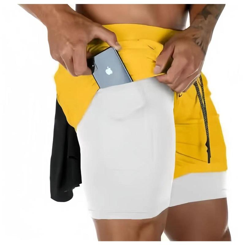 Herren Sommer Atmungsaktive und Schnelltrocknende Sporthose, Doppellagige Fitness Enganliegende Vier-Punkt-Shorts