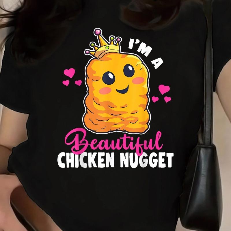 Wo S Funny Chicken Nugget Graphic T-Shirt |  I m A Beautiful Chicken Nugget  Slogan with Cute Cartoon Print, S чёрный