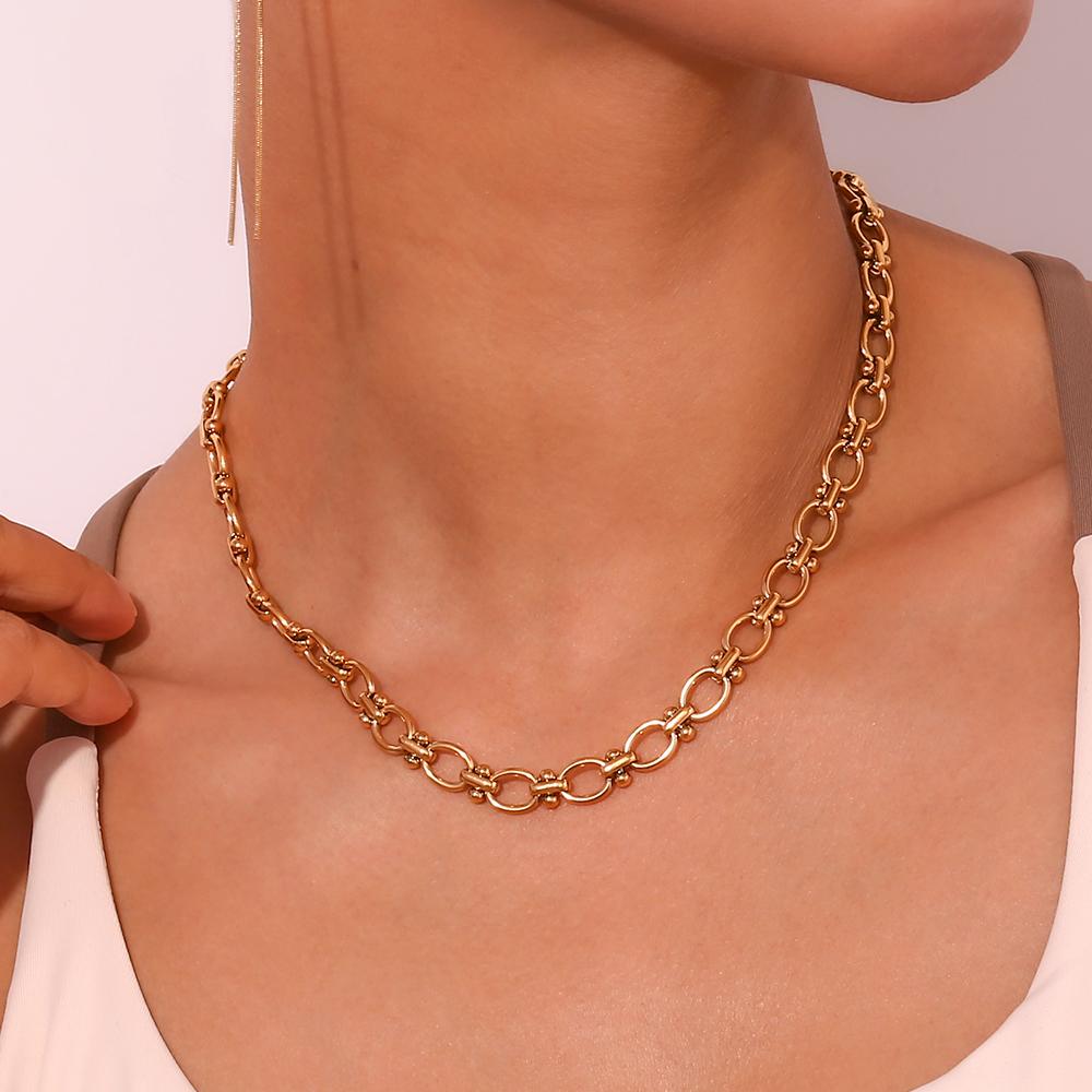MamacitaSlay 18K Gold Plated Stainless Steel Oval Geometric Necklace Party Creative Waterproof Jewelry Unisex Accessories Gift