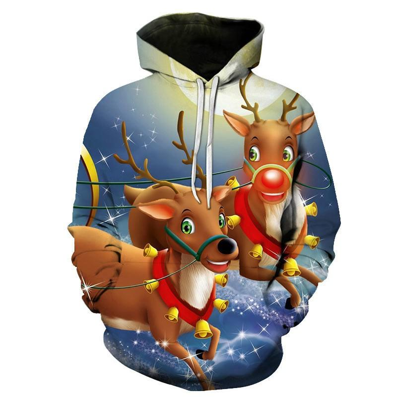 Mens 3D Christmas Print Hoodie Sweatshirt With Santa Reindeer Snowman Design Loose Fit Long Sleeve Pullover