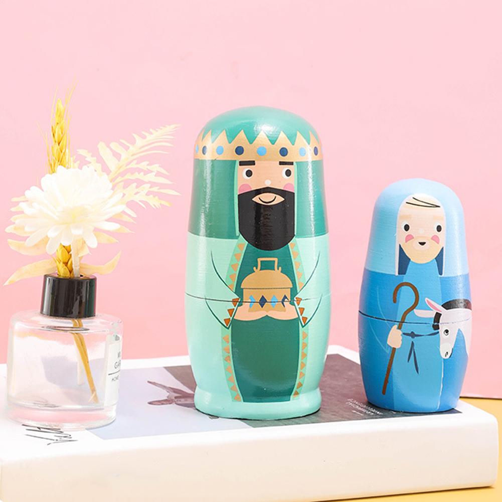 Cute Nesting Doll Set Matryoshka Doll Russian Wooden Dolls Hand-Painted Jesus Nesting Doll Stacking Doll Ornament Christmas Gift