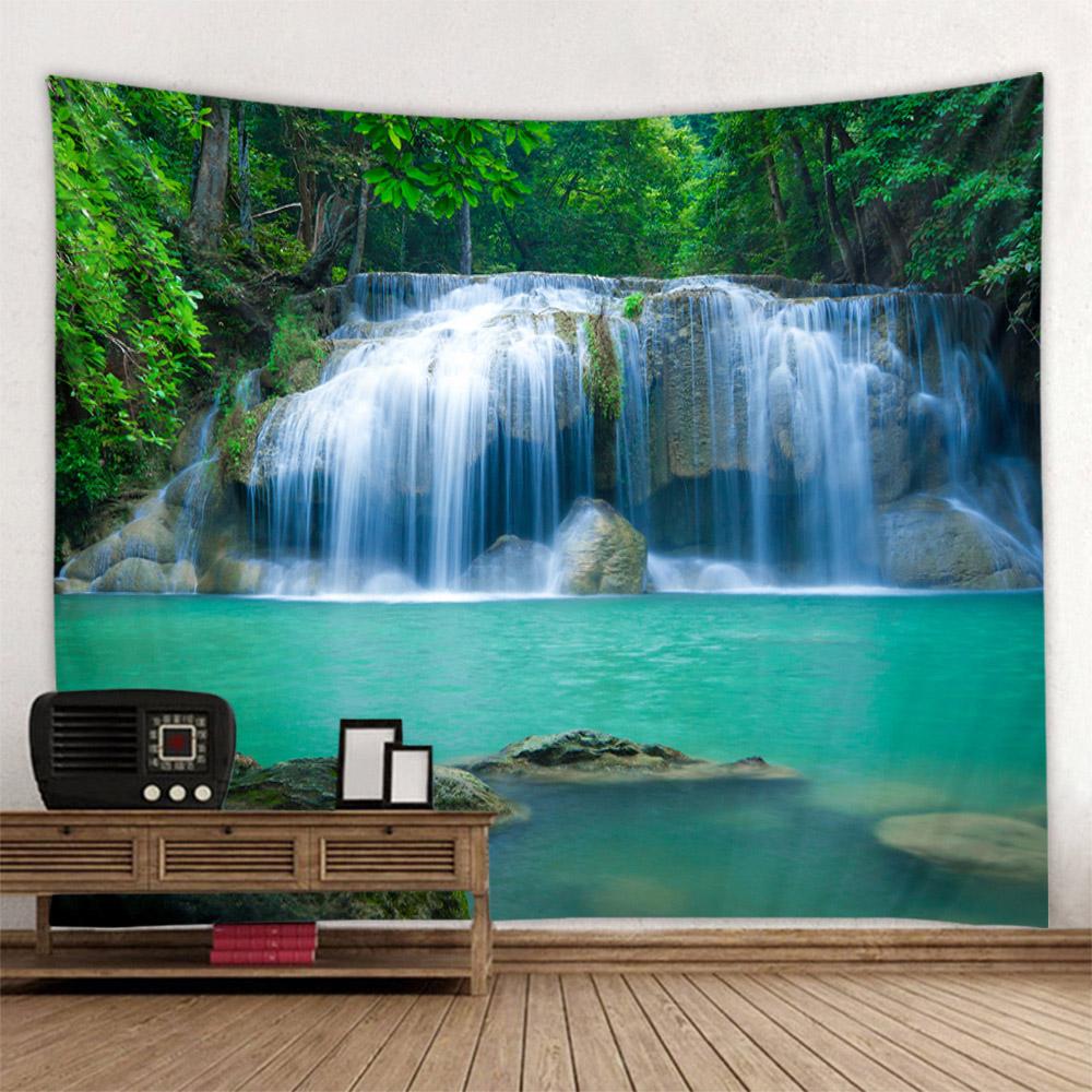 Tapestry wall hanging, home decoration, jungle waterfall, flower forest, room wall background, living room, bedroom decoration