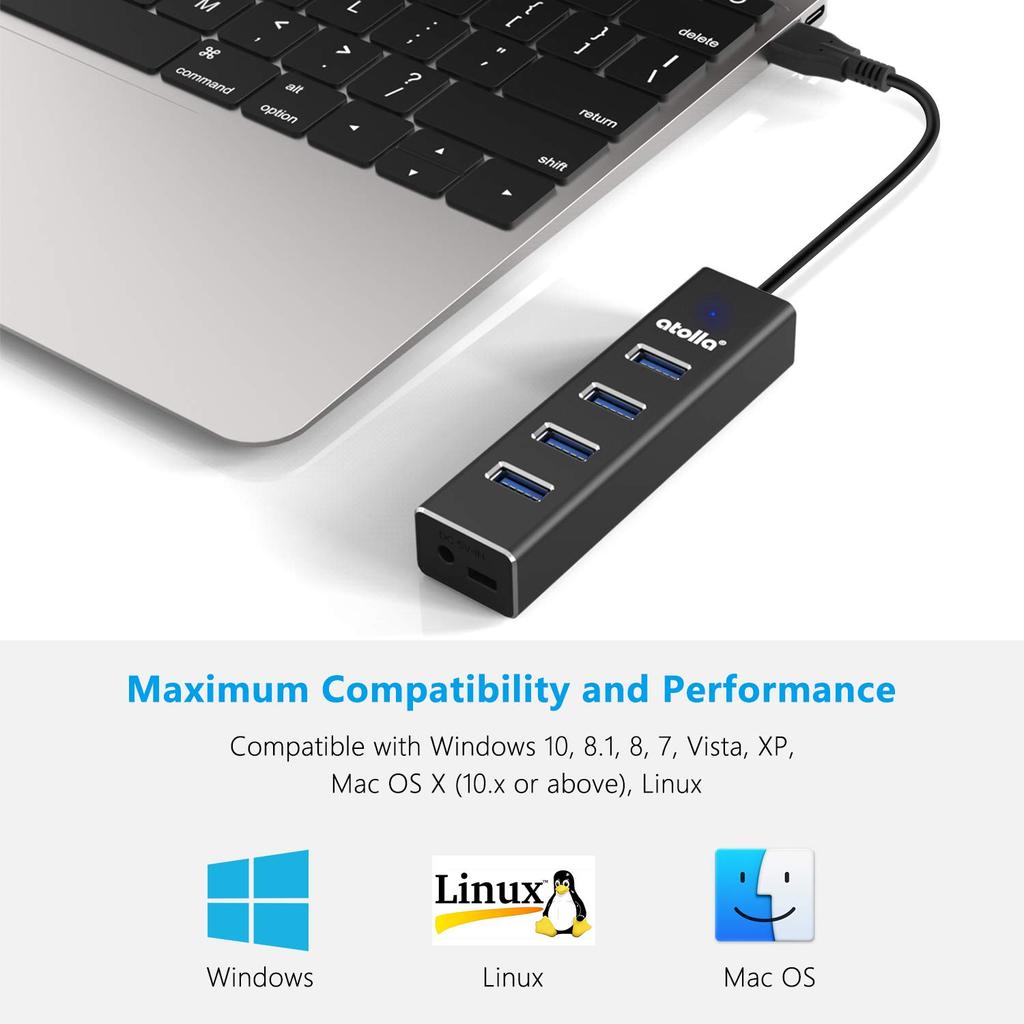 Atolla USB USB Aluminum USB Expansion 5Gbps Data Lightweight and Compatible with iPad and Work from Home Hub, 4-Port 3.0 Hub, Alloy, Hub, High-Speed