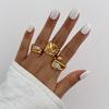 Vintage Gold Color Geometric Rings Trendy Finger Jewelry Hollow Out Adjustable Ring Set for Women Men Retro Boho Fashion Party Gift