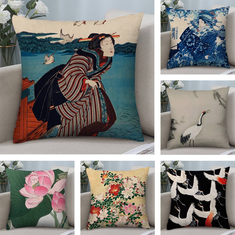 Japanese Artist Exhibition Pillow Case Plush Fabric Soft Pillowcase Double Sided Print Cushion Cover Household Gifts