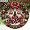 Wooden Christmas Sign with Gnome Pattern - Navidad Round Sign for Christmas Tree, Balcony, Decor - Ideal Christmas Gift