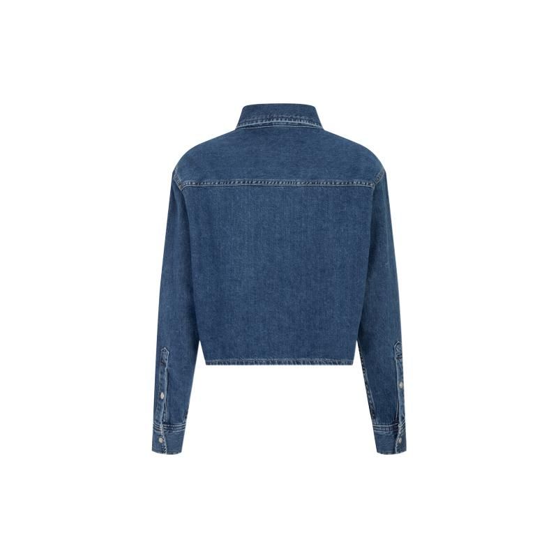 Calvin Klein Baumwolle Logo-Print Denim Langarmhemd Damen Tops Blau J218493-1A4