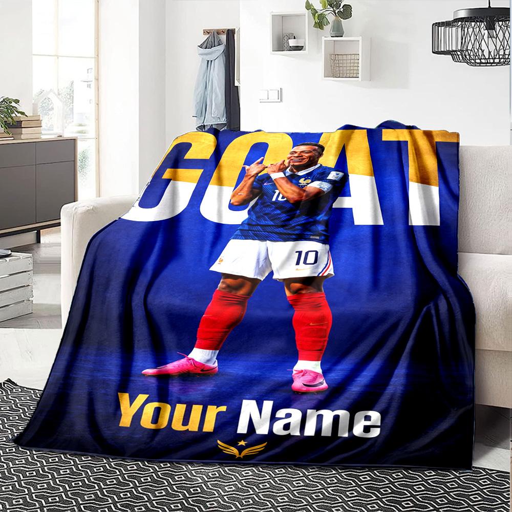 Mbappé Personalized Text Blanket Throw Customizable Blanket Warmthful Decor Versatile for Couch Chair Living Room Home Decor Four Seasons Multipurpose