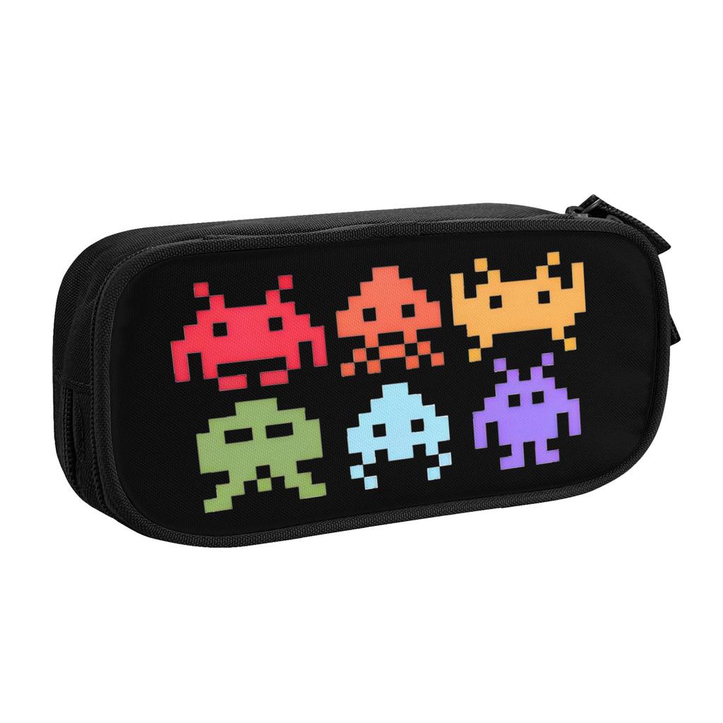 Space Invaders Pixel Art Rainbow Aliens Pencil Case Fashion Pen Holder Bag Girl Boy Big Capacity Office Gift Pencil Pouch