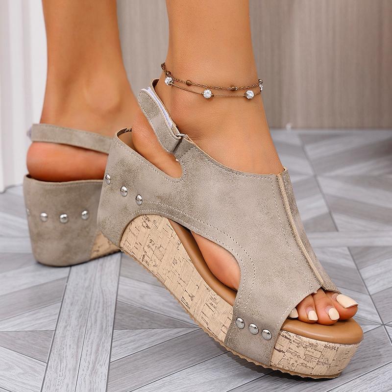 Retro Thick Sole Wedge Sandals for Women Summer Peep Toe Chunky Platform Sandals Woman Hollow PU Leather Roman Sandalias Mujer