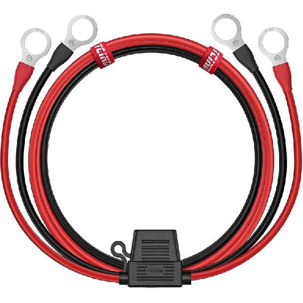 3/8" Ring Eyelet Terminal Battery Boost Cable Heavy-Duty 30A Fuse 12V/24V 12AWG Cord 10Ft