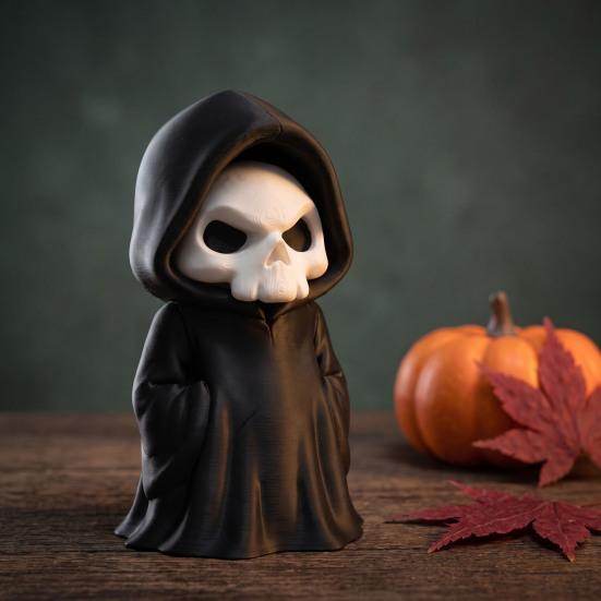 Horror Theme Party Supplies 3D Printed Grim Reaper Figurine, Gothic Black Robe Skeleton Statue, Figurine Mini Model Toy for Halloween Desktop