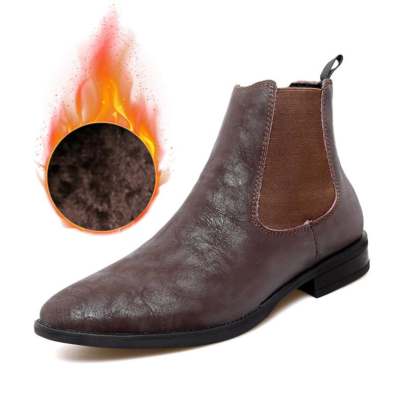 

Fashion British Style Men s High Top Short Boots Trendy New Men s Workwear Shoes Winter Velvet Business Cotton Shoes Thick Sole 48