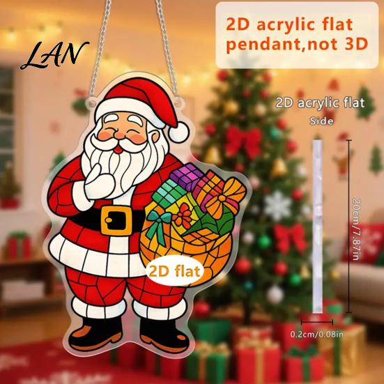 Indoor Outdoor Festive Decor Christmas Suncatcher, Stained Glass Style Window Hanging Ornament, Cute Cat Santa Decorative Sun Catcher Gift Claus