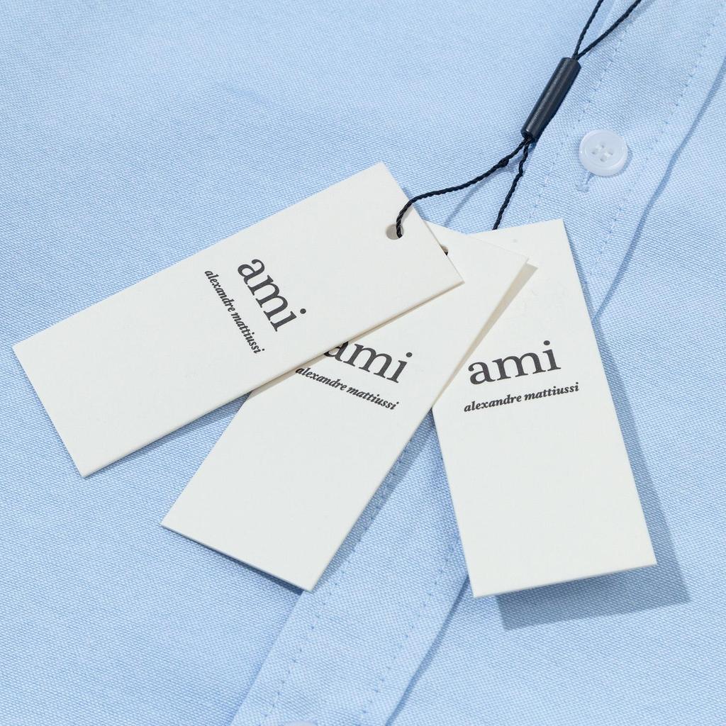 AMI 2025 Autumn New Product Chest Pocket Classic Black Embroidered Small Love Casual Cotton Solid Color Long Sleeve Shirt