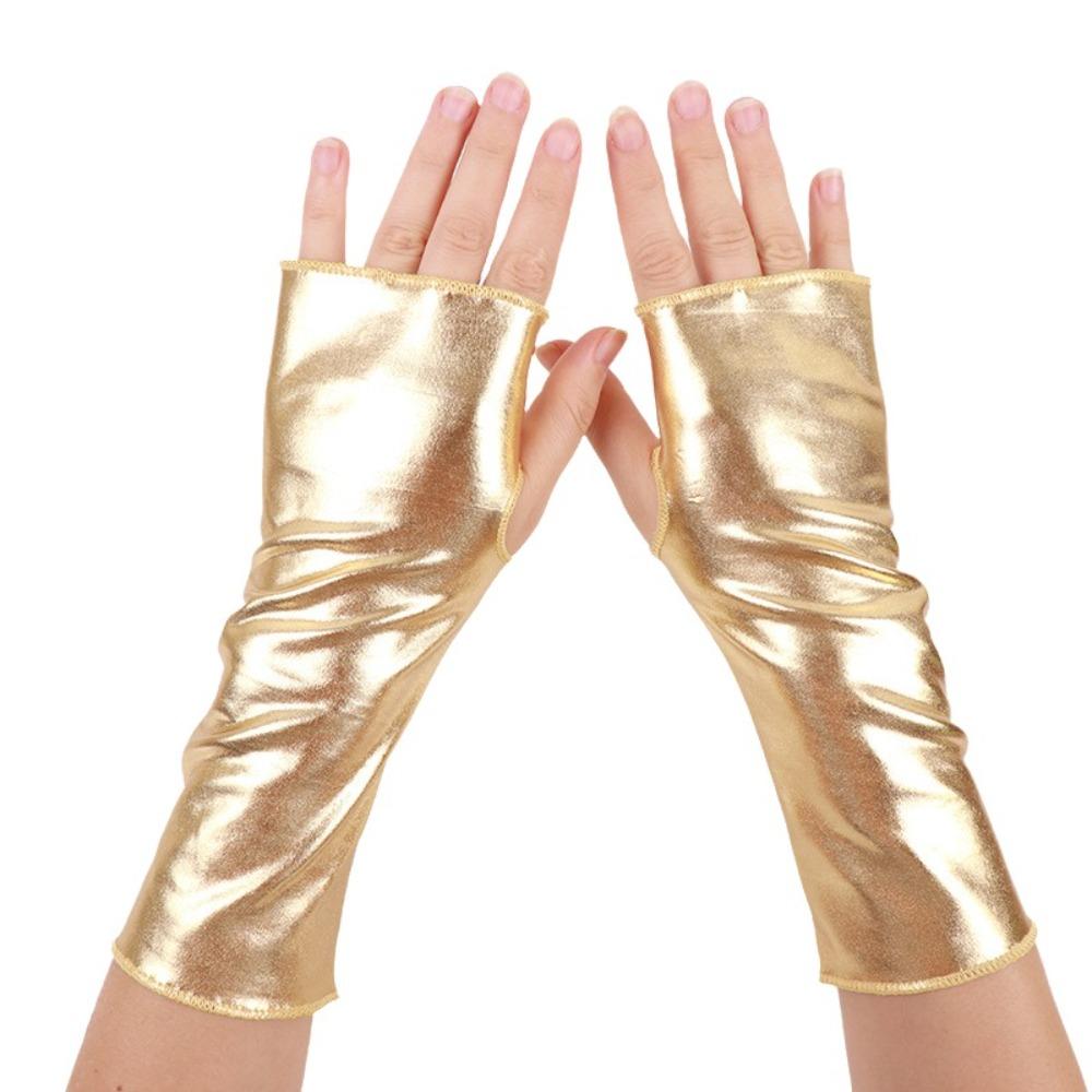 1 Pair Glossy Finish Fingerless Gloves Thin Half Finger Gloves Punk Style Dress Up