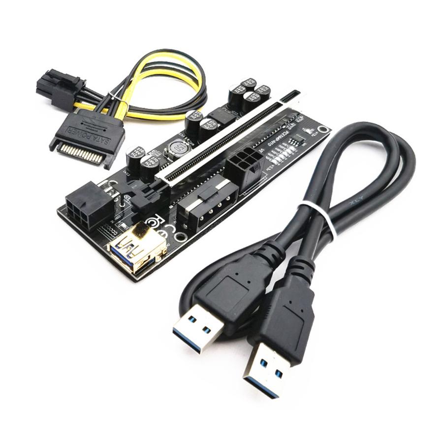 6 Pcs PCIE adapter board 60cm USB3.0 Cable Newest  010S Plus GPU Riser Card SATA