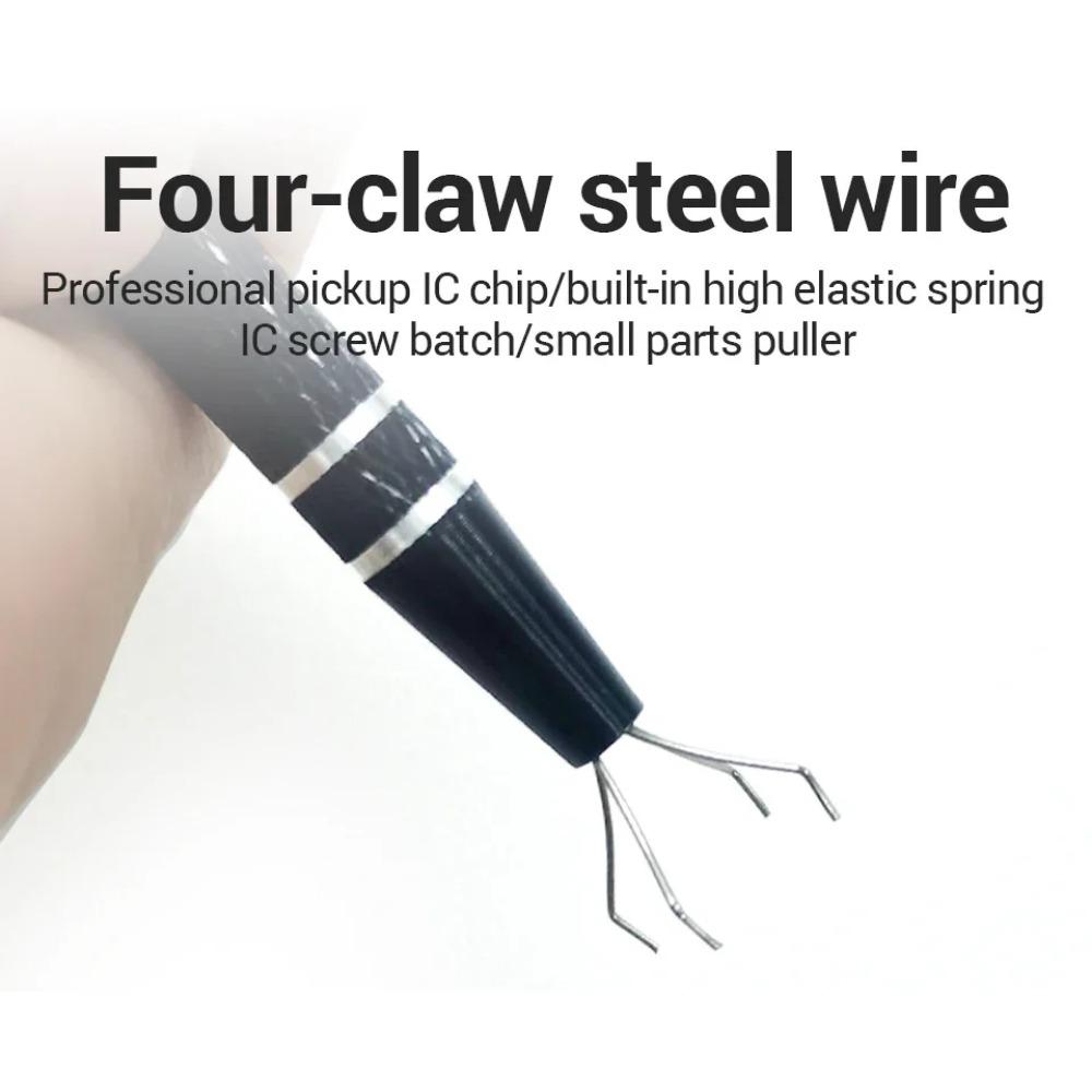Electronic Component Grabber Four Claw IC Chip Extractor Screw Picker Tweezers Pick Up Tool Metal Grabber Repair Hand Tool