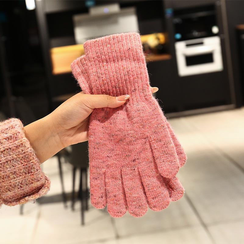 Lange Strickhandschuhe für Damen, Winter, warm und kältebeständig, Fingerhandschuhe im koreanischen Stil mit farbigen Spitzenmustern