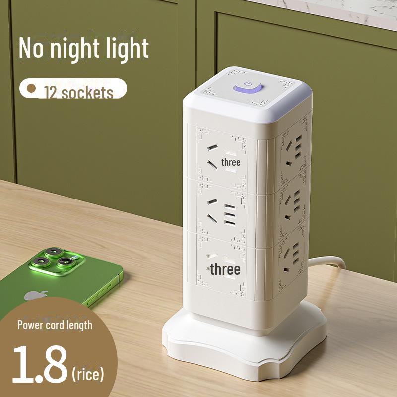 Multi-function Tower Power Strip with USB, Overload Protection, and Night Light