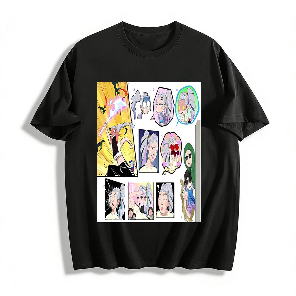 Funny Silver-haired Girl Multi-expression Print T-shirt Unisex Casual Anime Style Top Pure cotton T-shirt XXS