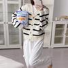 Open Run Diracel Women Striped Classic Big Collar Cardigan