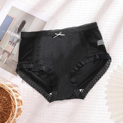 High Grade Ultra Smooth Satin and Lace Cut Out Sexy Women's Underwear Medium High Waisted Comfortable and Breathable Satin Briefs